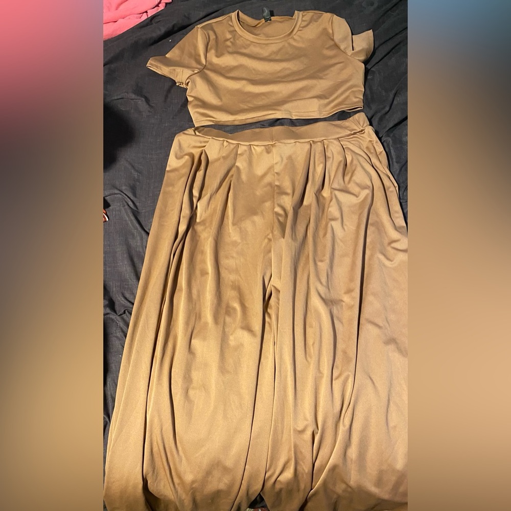 Tan jumpsuit, two piece, size 3x